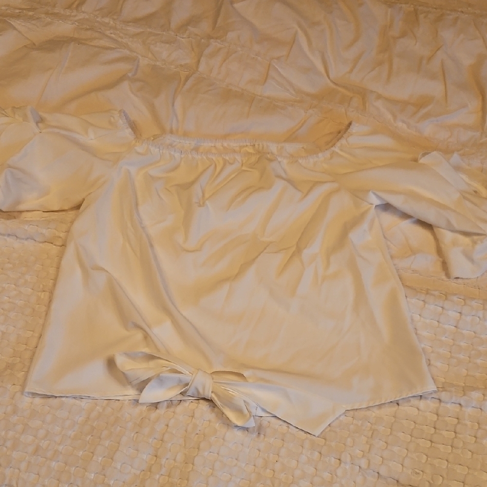 Off-Shoulder Cream Blouse with Bow